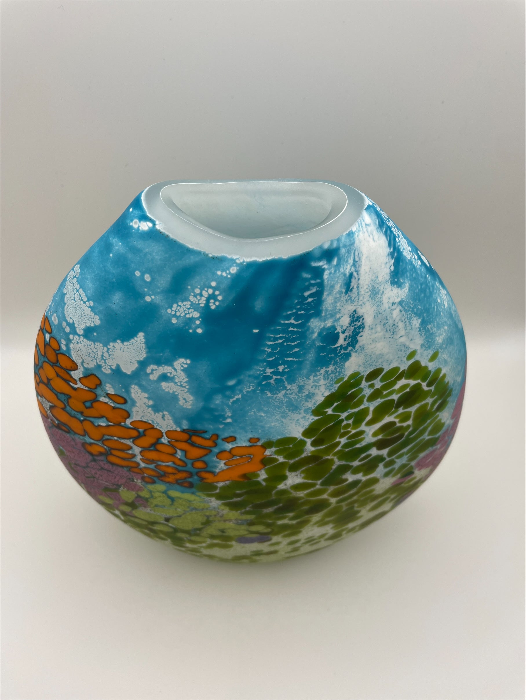 Blue, Pink, Green, Purple, Yellow and White Landscape Vase