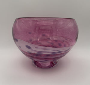 Pink bowl, white swirl with purple dots