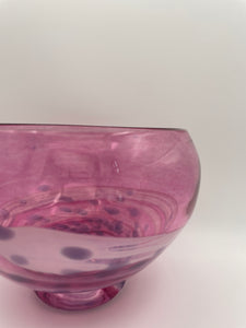 Pink bowl, white swirl with purple dots