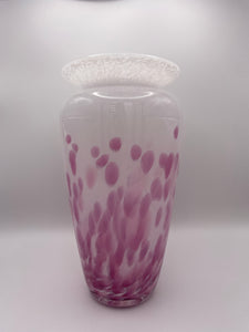 White vase with pink dots