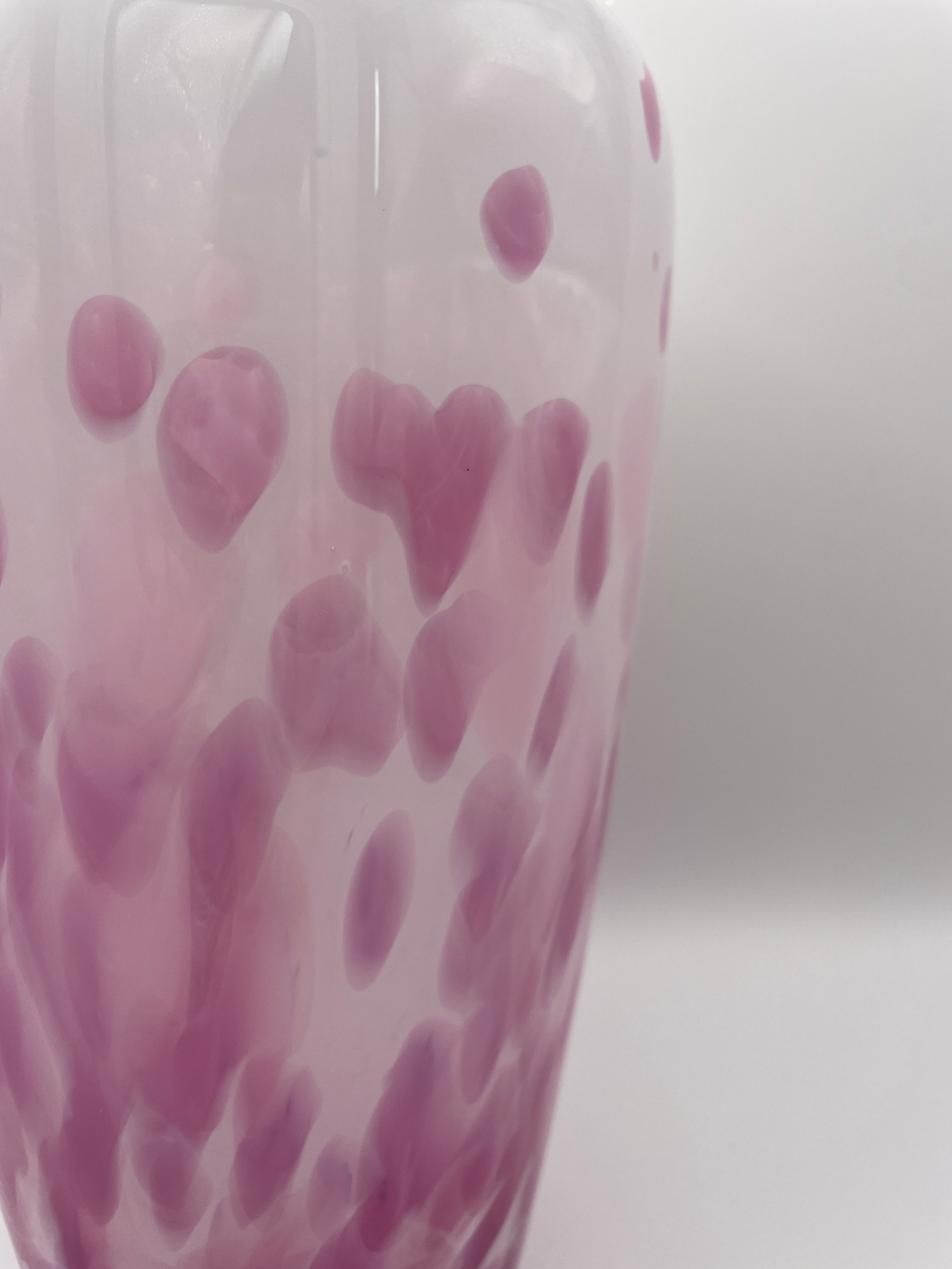 White vase with pink dots