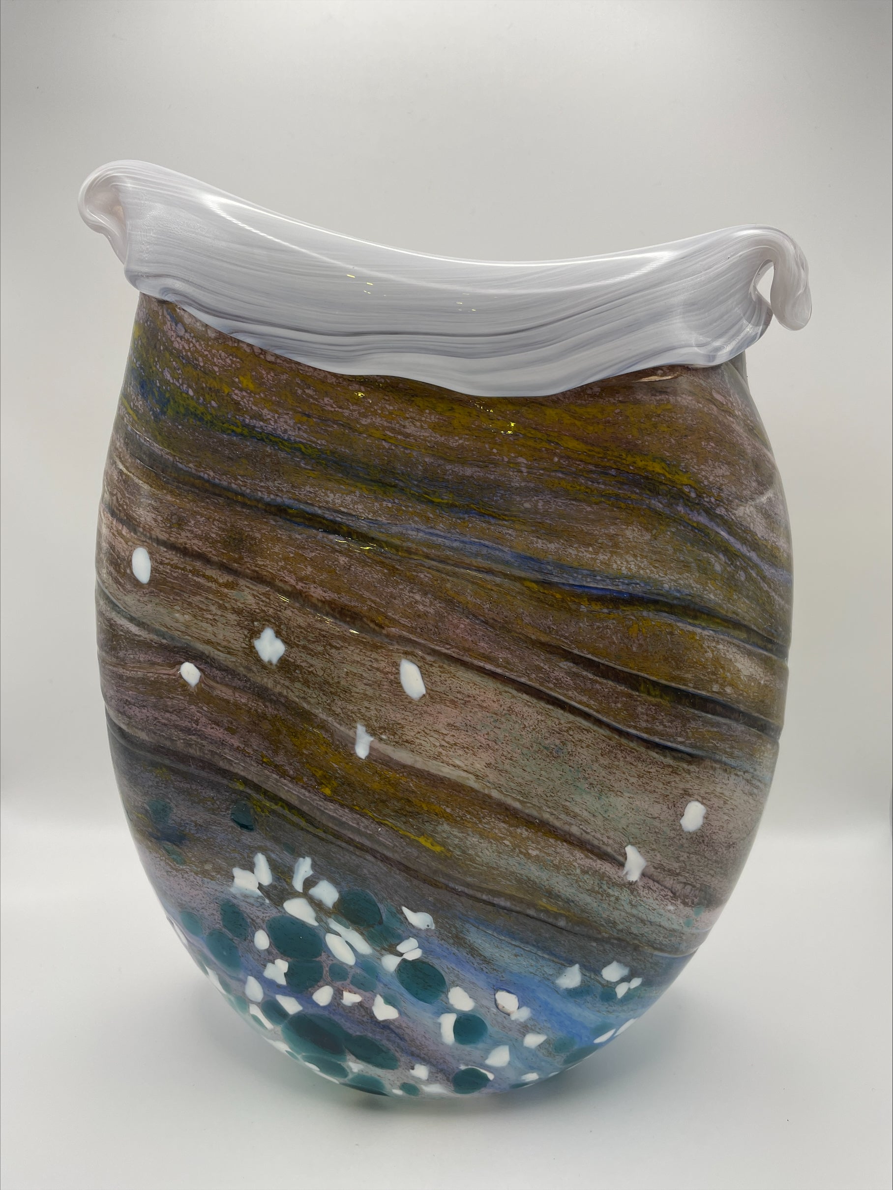 Brown, Yellow, Blue, White and Green Vase