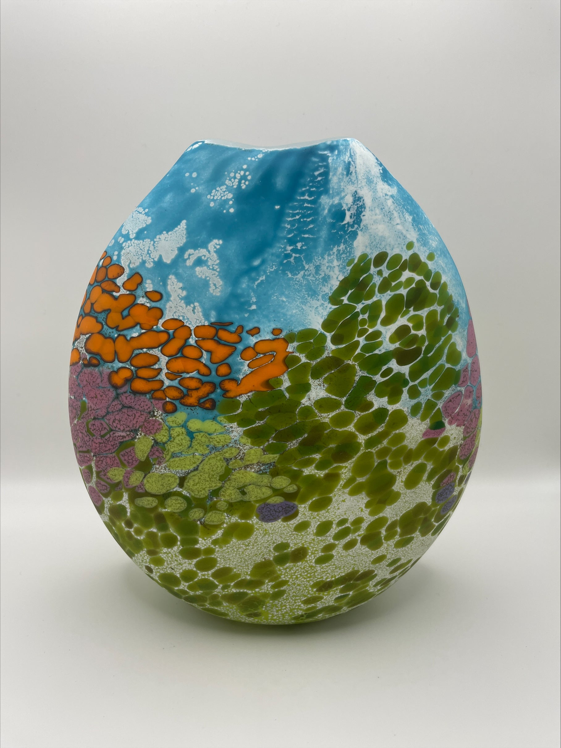 Blue, Pink, Green, Purple, Yellow and White Landscape Vase