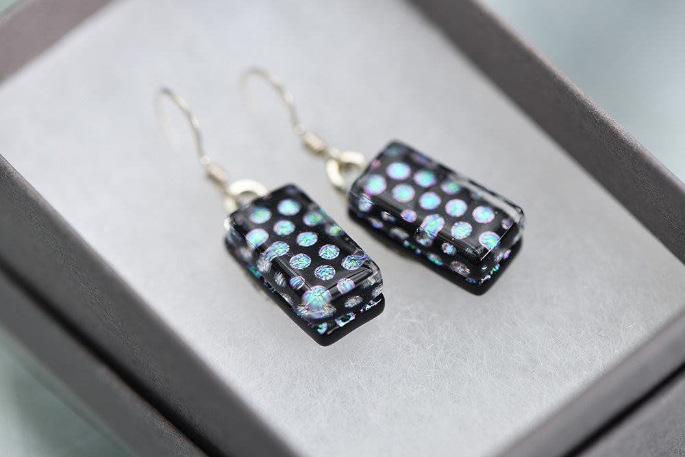 Jade Tapson - Dangle Spotted Dichroic Earrings Sterling Silver