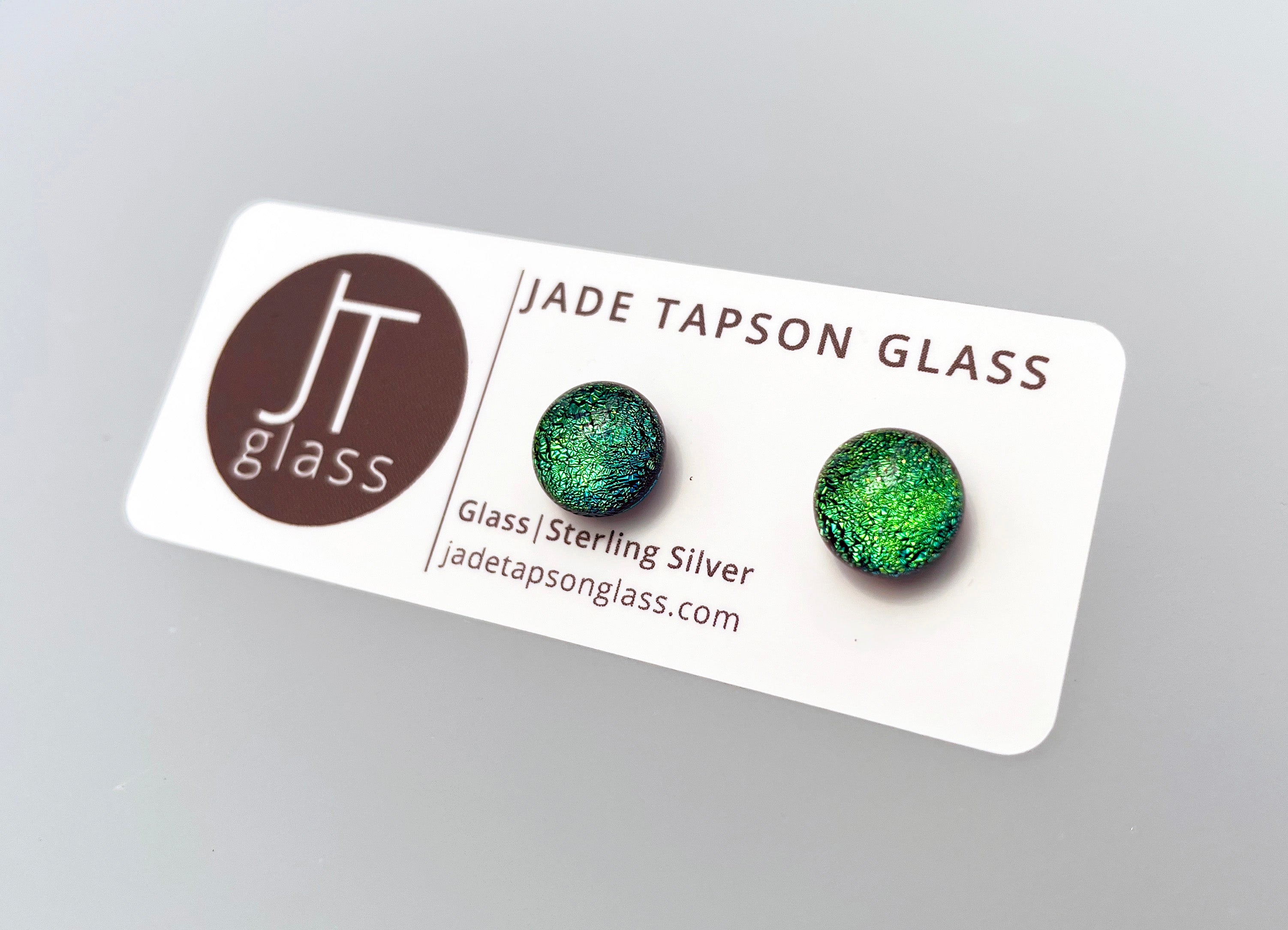 Jade Tapson - Dichroic Stud Sterling Silver Earrings - Green/Turquoise