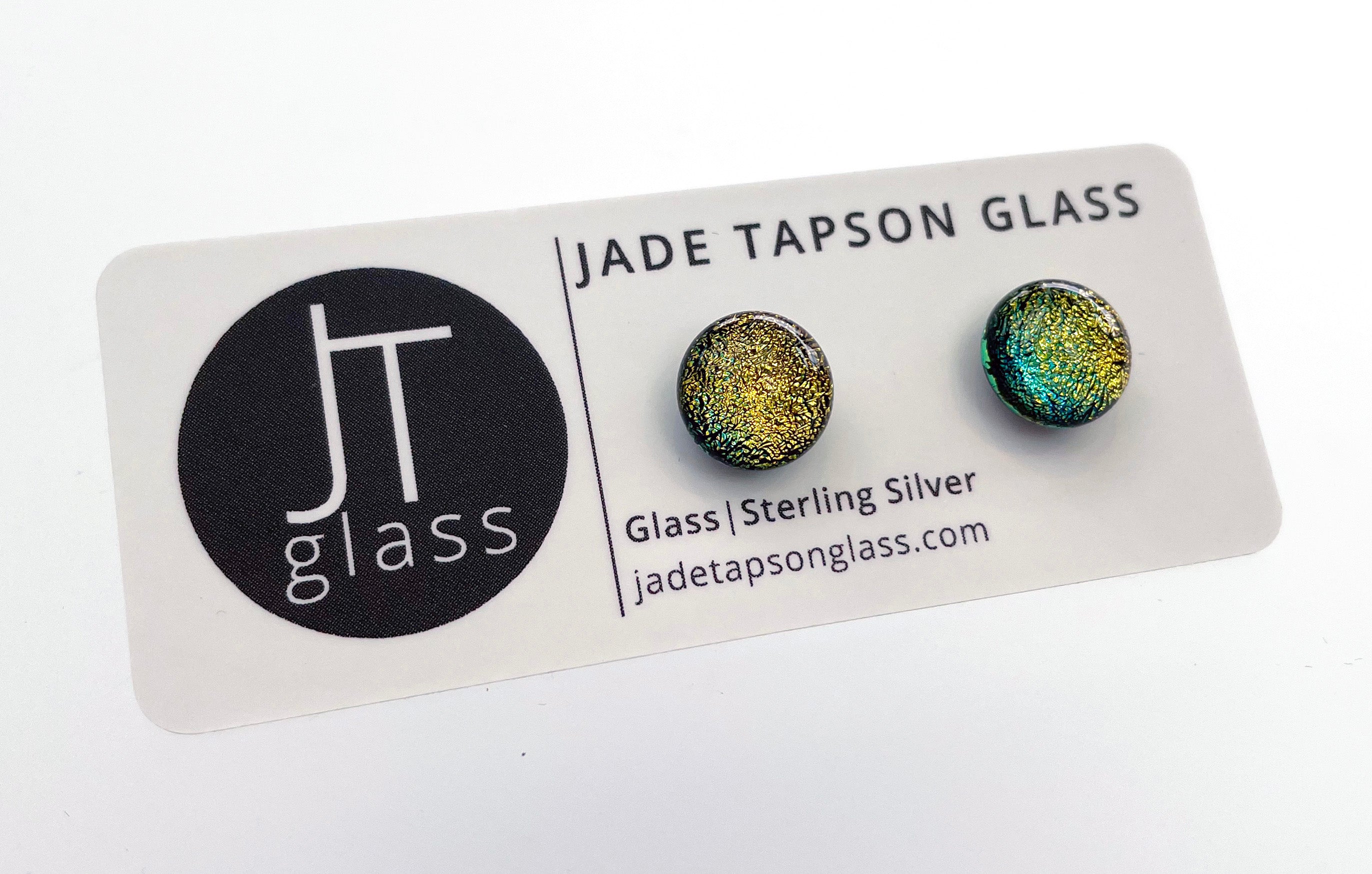 Jade Tapson - Dichroic Stud Sterling Silver Earrings -Cyan/Copper