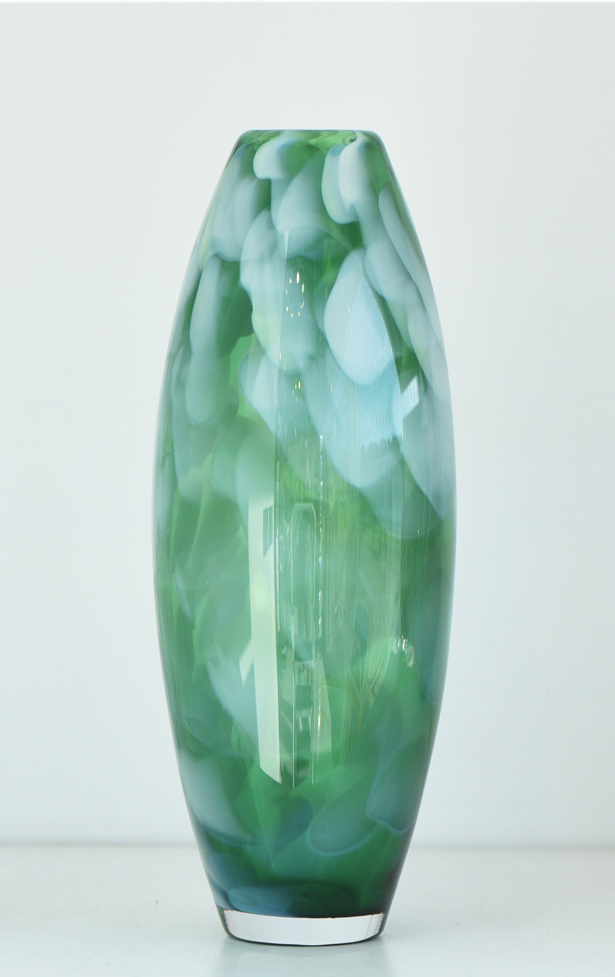 Tall Green Vase with White detail