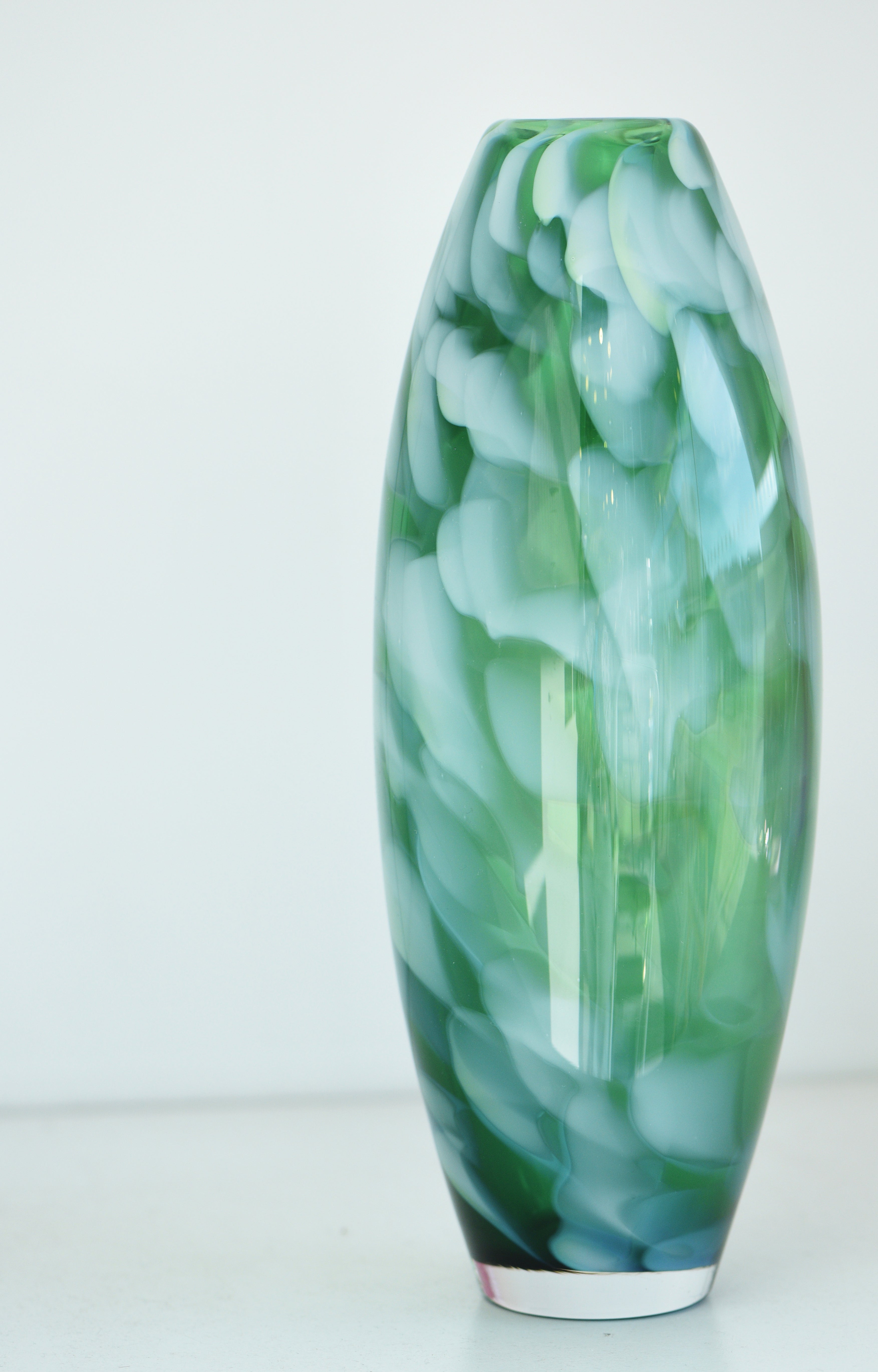 Tall Green Vase with White detail