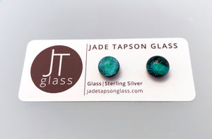 Jade Tapson - Dichroic Stud Sterling Silver Earrings - Emerald Green/Blue