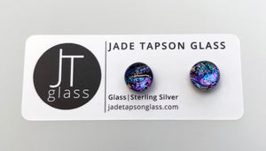 Jade Tapson - Dichroic Stud Sterling Silver Earrings - Rainbow