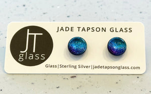 Jade Tapson - Dichroic Stud Sterling Silver Earrings - Blue, Purple & Pink