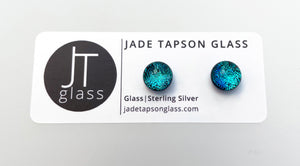 Jade Tapson - Dichroic Stud Sterling Silver Earrings Blue/Turquoise - Ice