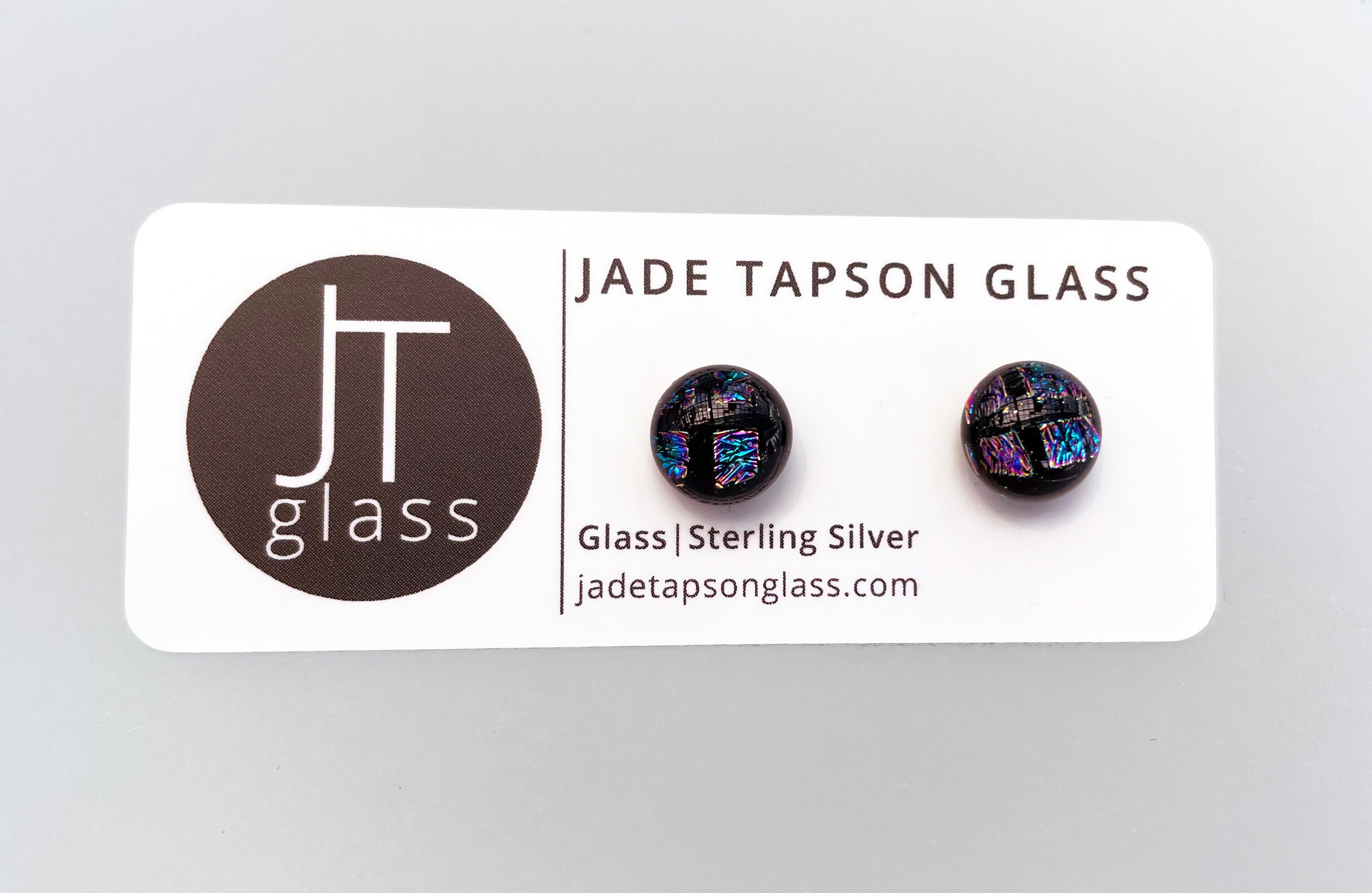 Jade Tapson - Dichroic Stud Sterling Silver Earrings - Squares